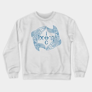 Blue Ichthys - Ιχθυς - Jesus Christ Son of God Saviour Crewneck Sweatshirt